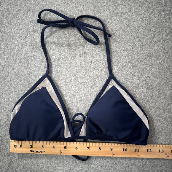Aerie String Bikini Swim Top Size Medium Navy Blue Mesh Detail Padded Wireless - Picture 2 of 6